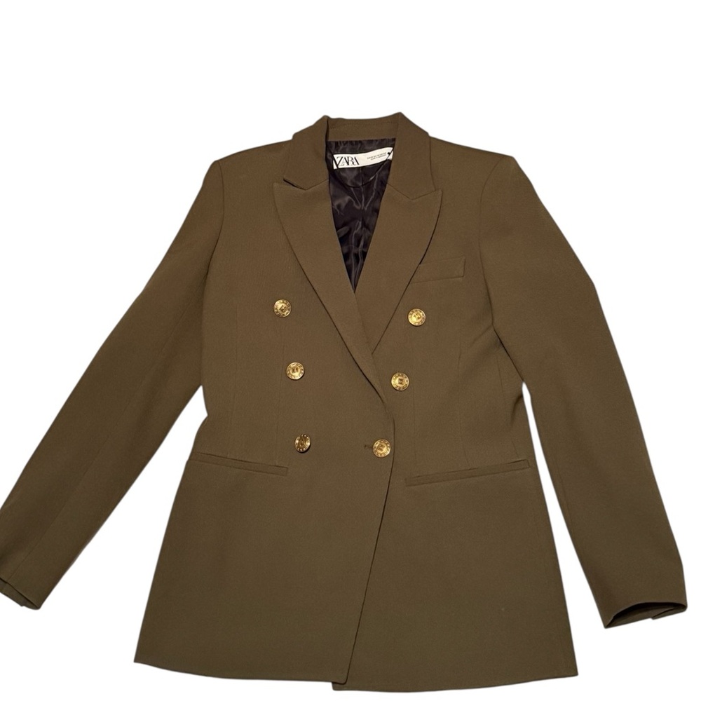 Zara Olive Green Double-Breasted Blazer with Gold Buttons